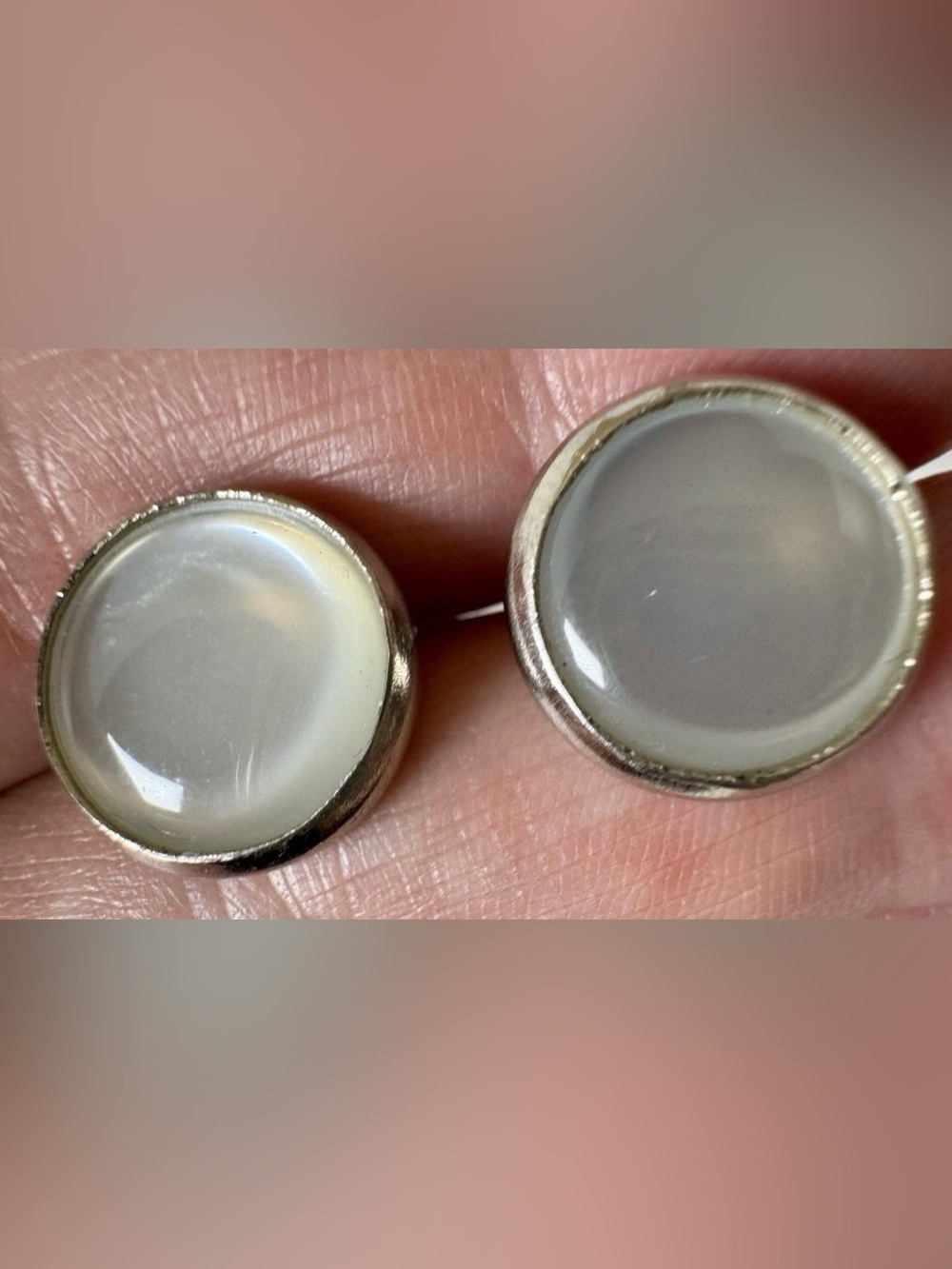 Silver Tone Round White Cabochon Bullet Back Men's Cufflinks Pair #1707